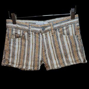 ISABEL MARANT ETOLE MOROCCO GOLD ZIGZAG CREAM DENIM JEAN BOOTY SHORTS SZ 28X8